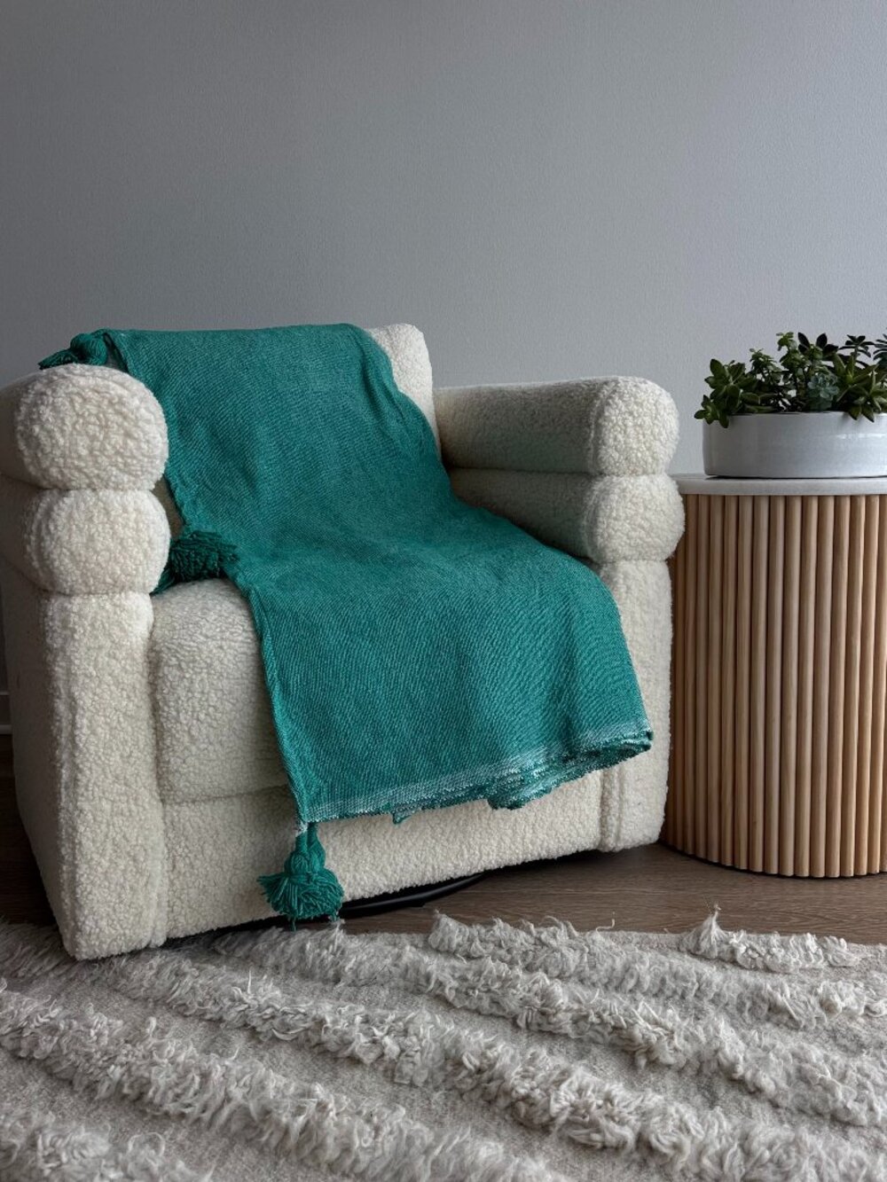 Teal Throw Blanket with Tassels
